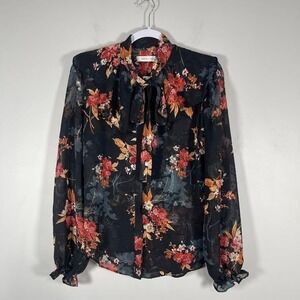 Bishop + Young Anthropologie Selena Poet Blouse Wms Medium Night Bloom‎ Blk Flrl